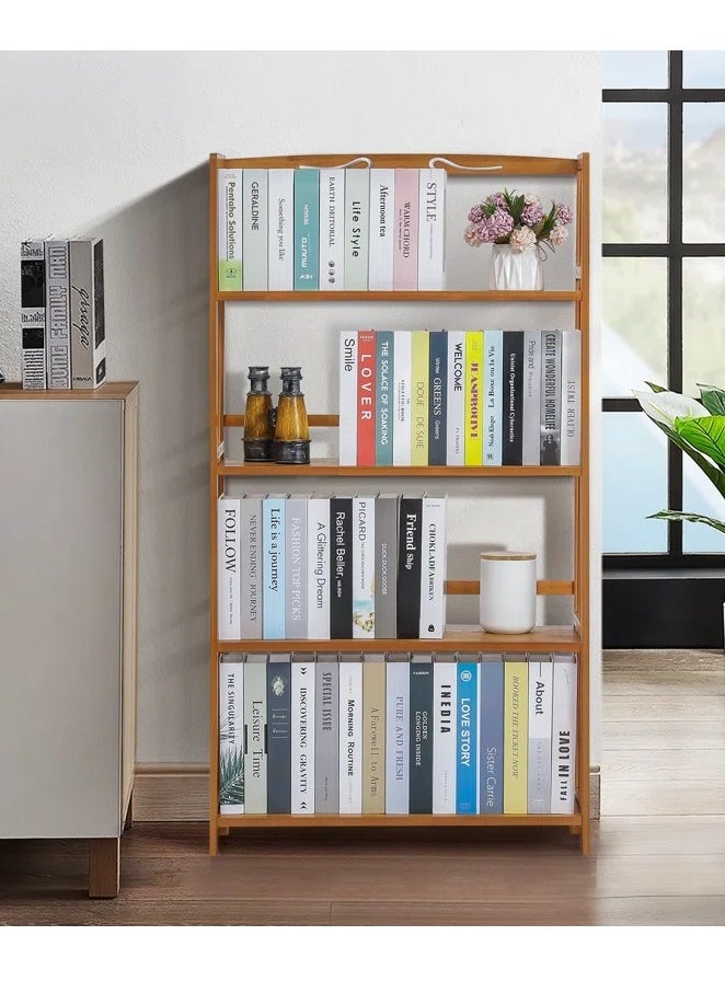 TOMSUN Bamboo Shelf Adjustable Bamboo Wood Bookcase Free-Standing Storage Stand Floor Standing Cabinet Shelf Rack for Living Room Bathroom Kitchen Home Office