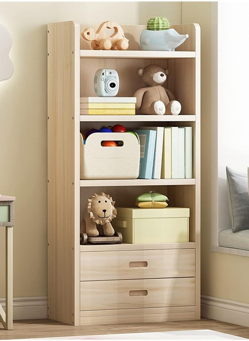 TOMSUN Solid Wood Bookcase with Drawers - Multi-Layer Wood Storage Shelf | Freestanding Bookshelf Cabinet for Home Office, Kitchen, and Bathroom | 4-Layer Display Rack