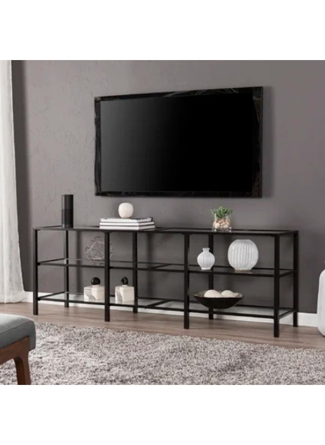 Hometaste Modern Rectangular Metal And Glass Tv Stand: Sleek Entertainment Hub With Gaming Console Storage - Perfect For Living Rooms And Offices - Accommodates Tvs Up To 160Cm