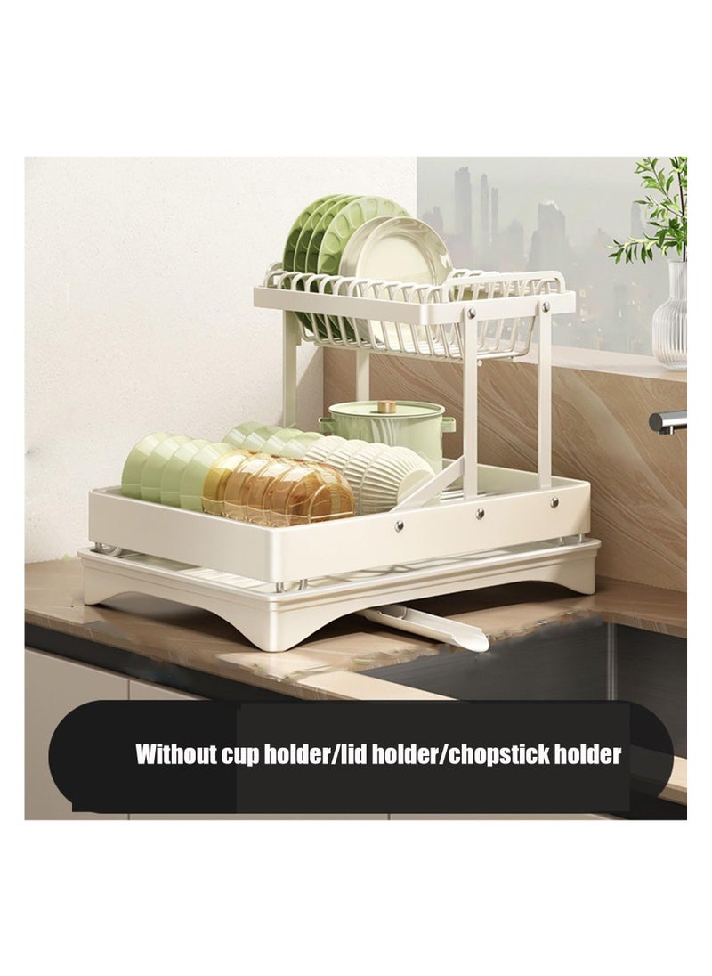 2 Tier Foldable Dish Rack, Double Storage Large Capacity, Kitchen Cutlery Drainer Rack with Water Conduit(White)