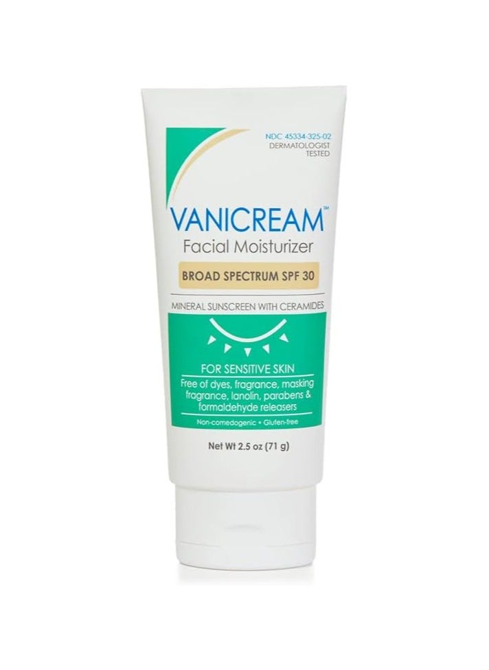 Vanicream™ Facial Moisturizer Broad Spectrum SPF 30, 2.5oz(71G),Formulated Without Common Irritants for Sensitive Skin