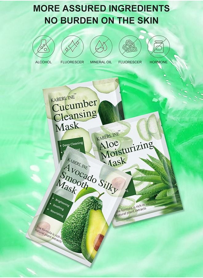 9 Pieces Facial Sheet Masks,Avocado,Cucumber,Aloe Vera,25ml