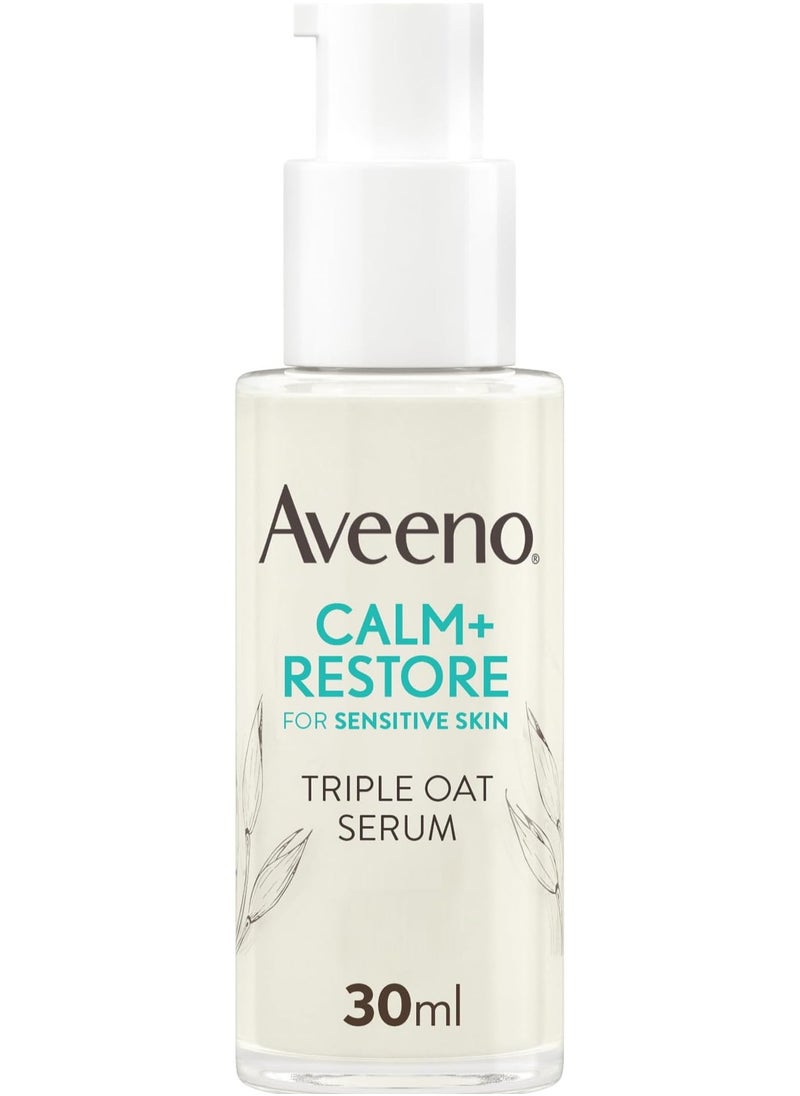 Aveeno Face CALM+RESTORE Triple Oat Serum, 24-Hour Moisturisation, For Sensitive Skin, With Triple Oat Complex And Calming Feverfew, Fragrance Free, 30ml