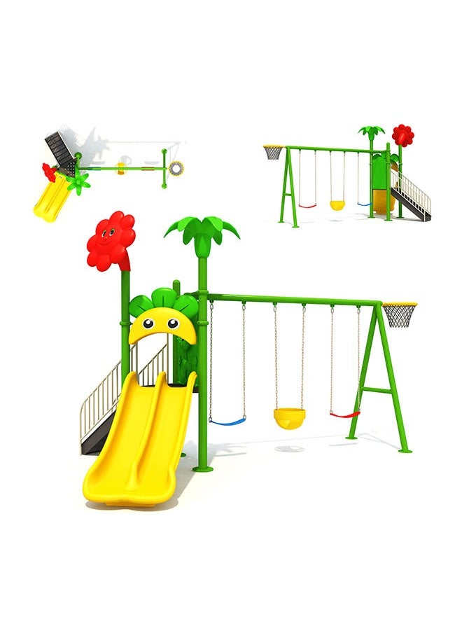 Colorful Metal Children Swing And Slide Multifunction Preschoolers Play Set Outdoor For Kids