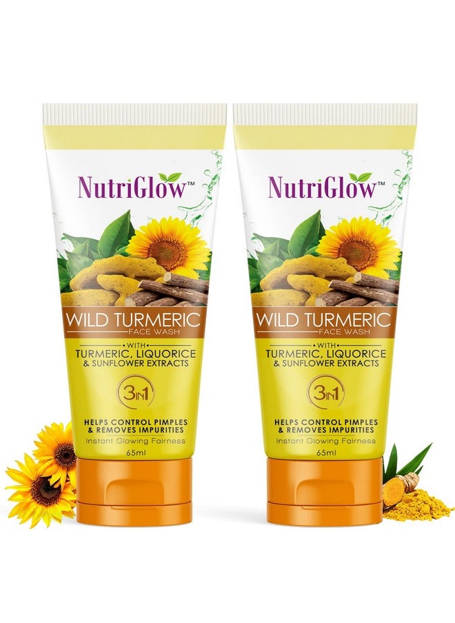 Wild Turmeric Natural Face Wash For Dry Skin Tan Removal And Skin Brightening For Women Glowing Skin Repair Sun Damage 65Ml Each Pack Of 3