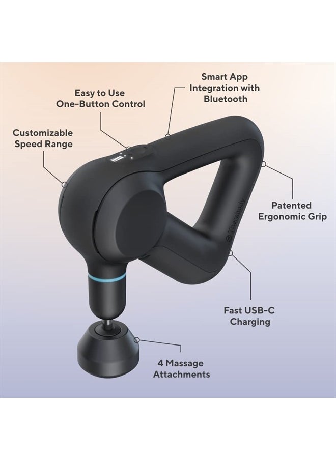 Prime Quiet Deep Tissue Therapy Massage Gun - Bluetooth Enabled, Electric Percussion Massage Gun & Personal Massager for Pain Relief in Neck, Back, Leg, Shoulder and Body (Black - 5th Gen)