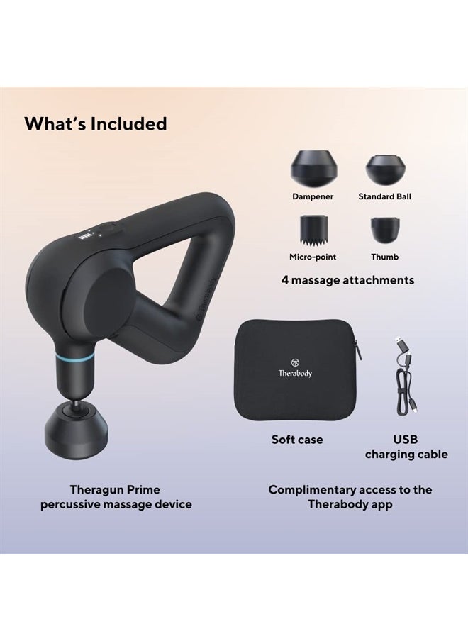 Prime Quiet Deep Tissue Therapy Massage Gun - Bluetooth Enabled, Electric Percussion Massage Gun & Personal Massager for Pain Relief in Neck, Back, Leg, Shoulder and Body (Black - 5th Gen)