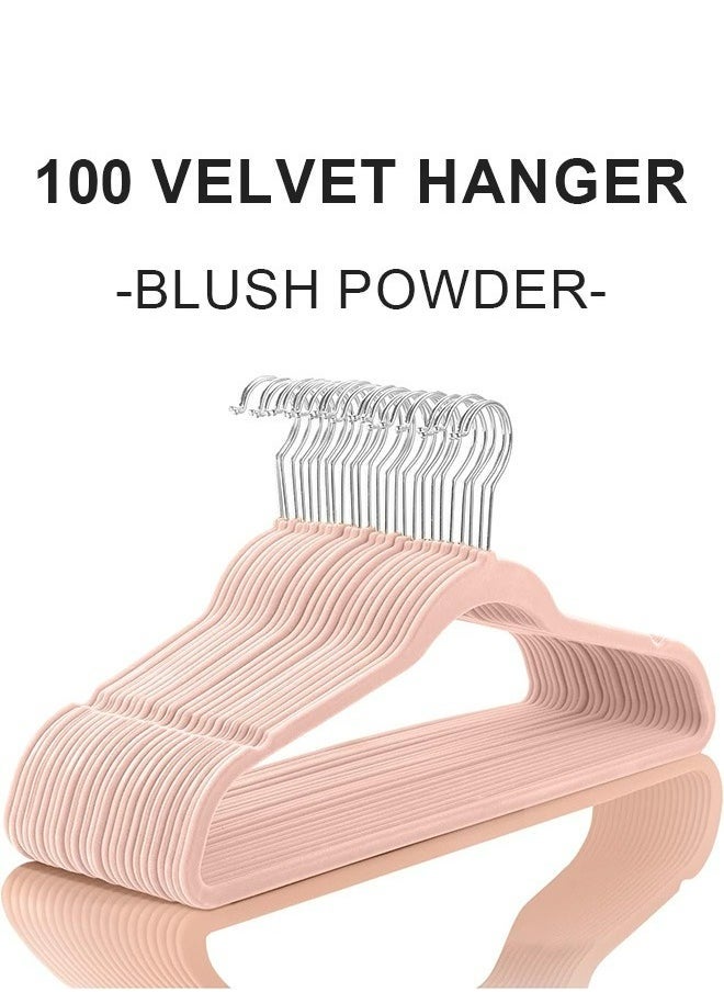 Velvet Hangers (100 Pack) Heavy duty - Non Slip Felt Hangers - Velvet Suit Hangers Blush Pink