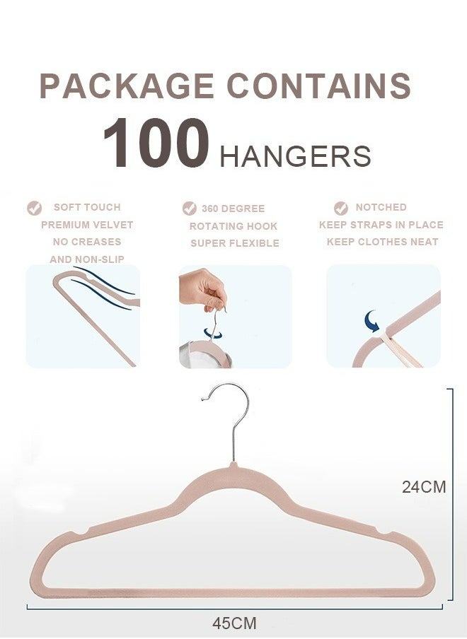 Velvet Hangers (100 Pack) Heavy duty - Non Slip Felt Hangers - Velvet Suit Hangers Blush Pink