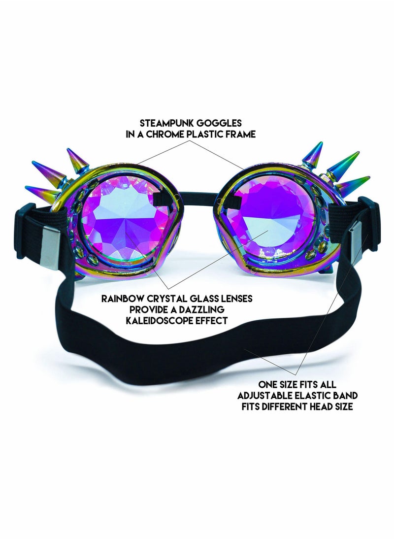 Kaleidoscope Glasses, Crystal Rainbow Kaleidoscope Rave Glasses, Steampunk Goggles Outfits Accessories for Raves