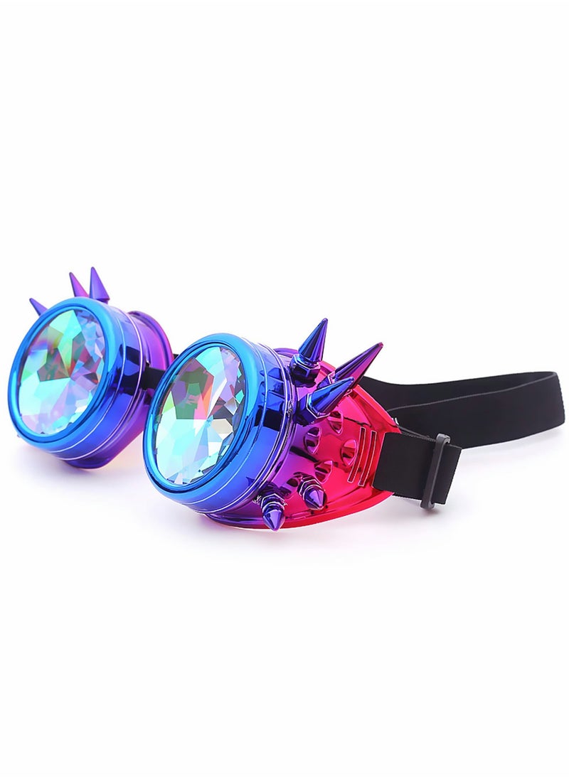 Kaleidoscope Glasses, Crystal Rainbow Kaleidoscope Rave Glasses, Steampunk Goggles Outfits Accessories for Raves