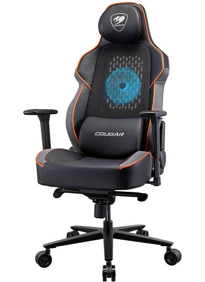 COUGAR NxSys Aero Gaming Chair with Integrated RGB Fan & Premium PVC Leather, Adjustable 3D Armrests, Elastomeric Mesh, Durable Steel Frame, 3