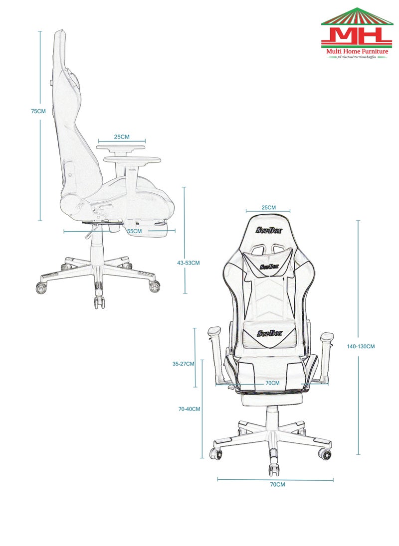 MHF Gaming Chair Reclining High Back PU Leather Office Chair with Headrest and Lumbar Support, Adjustable Swivel Video Game Chair MH-FR8886-BLACK