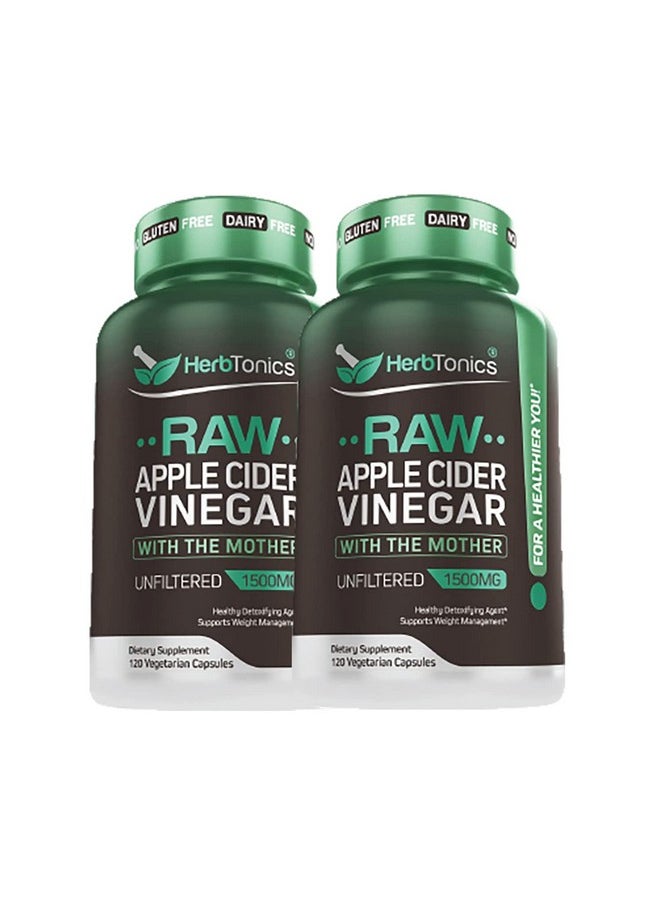 Herbtonics Raw Apple Cider Vinegar Capsules With Mother - Detox, Cleanse & Digestive Health Formula - Unfiltered Acv For Weight Management, Metabolic Support & Bloating Relief - Non-Gmo - 240 Capsules