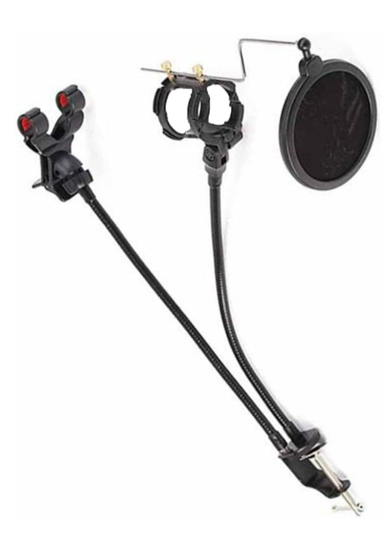 Microphone Stand and Mobile Phone Stand 2-in-1 Stand Microphone Mobile Desktop Holder for Live Broadcasting, Podcasting, Recording Equipment Bracket