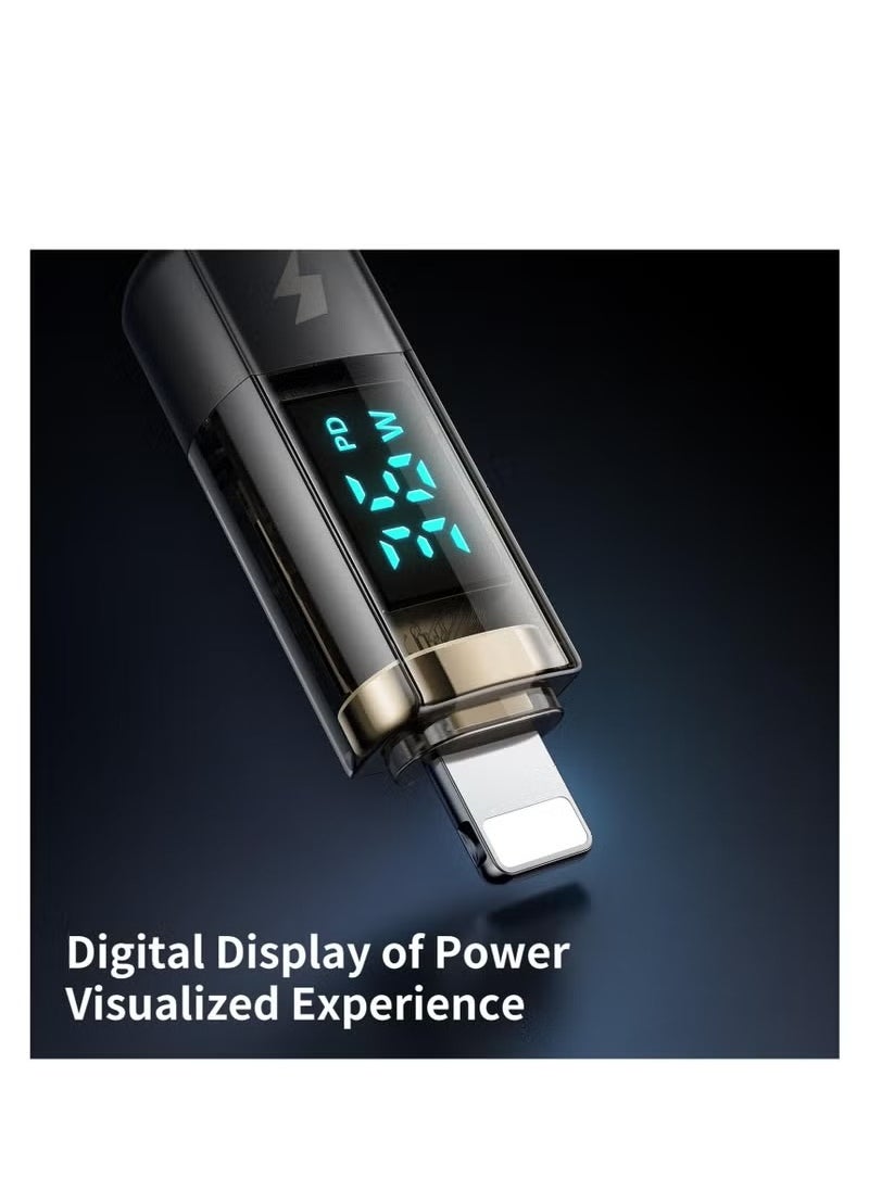 USB-C to Lightning Cable, 36W Transparent Data Cable PD Charger Digital Display, Auto Power Off Dual Core Protection, High Speed Data Transfer, for iPhone