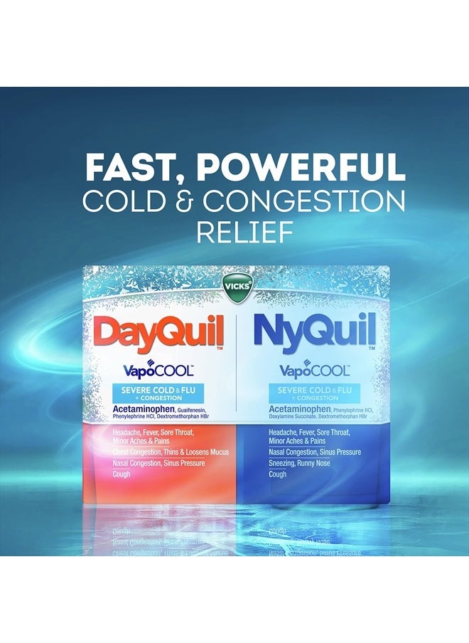 DayQuil and NyQuil VapoCOOL SEVERE Combo Cold & Flu + Congestion Medicine, Max Strength Relief For Fever, Sore Throat, Nasal Congestion, Sinus Pressure, Cough, 48 Count - 32 DayQuil, 16 NyQuil