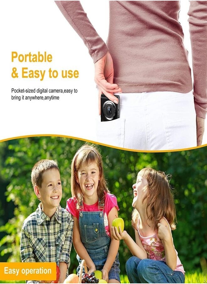 Digital Camera, Kids Camera with 32GB Card FHD 1080P 48MP Vlogging Camera with LCD Screen 8X Zoom Compact Portable Mini Rechargeable Camera Gifts for Teens Students Boys Girls