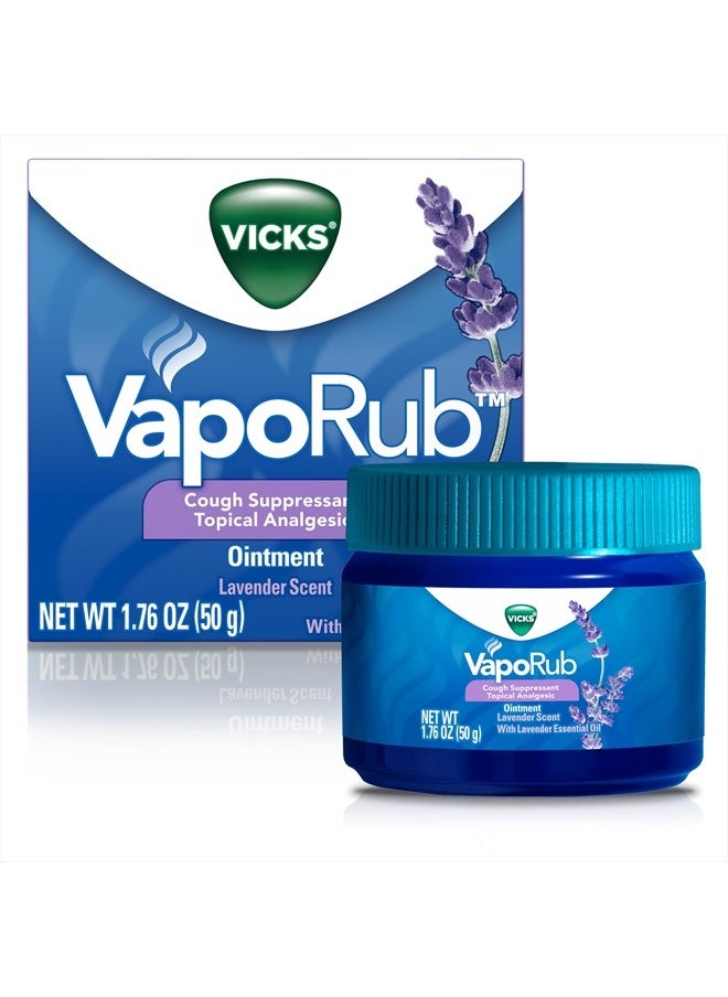 VapoRub, Lavender Scent, Cough Suppressant, Topical Chest Rub & Analgesic Ointment, Medicated Vicks Vapors, Relief from Cough Due to Cold, Aches & Pains, 1.76oz