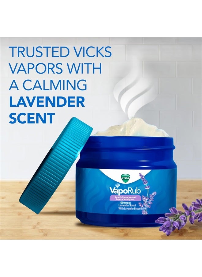 VapoRub, Lavender Scent, Cough Suppressant, Topical Chest Rub & Analgesic Ointment, Medicated Vicks Vapors, Relief from Cough Due to Cold, Aches & Pains, 1.76oz