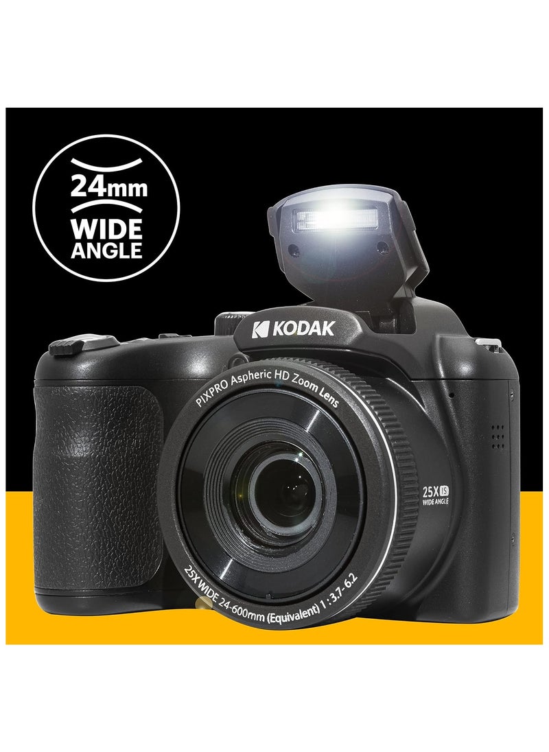 KODAK PIXPRO AZ255-BK 16MP Digital Camera 25X Optical Zoom 24mm Wide Angle Lens Optical Image Stabilization 1080P Full HD Video 3