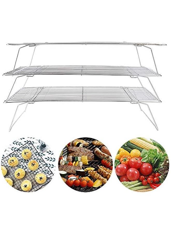 Stainless Steel Baking Rack, 3 Tier Cooling Rack, Stackable Cooling Rack Set with foldable Folding Legs for Cookies Cakes Kitchen Baking Cooking Grilling, 3 Tier Cooling Rack, Stainless Steel Bak