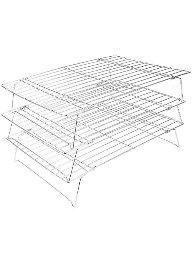 Stainless Steel Baking Rack, 3 Tier Cooling Rack, Stackable Cooling Rack Set with foldable Folding Legs for Cookies Cakes Kitchen Baking Cooking Grilling, 3 Tier Cooling Rack, Stainless Steel Bak