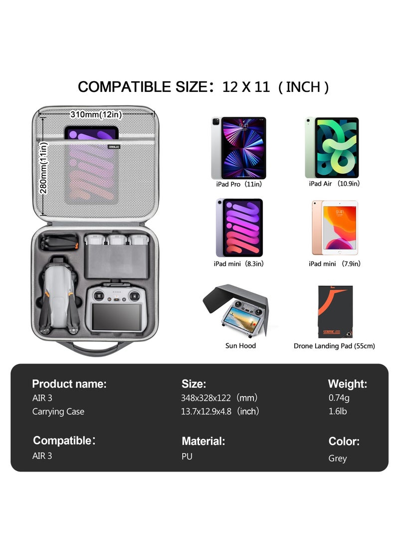 Case Portable Travel Bag Carrying Case for DJI Air 3 Fly More Combo RC 2/RC-N2 Controller Battery Charging Hub and Drone Accessories