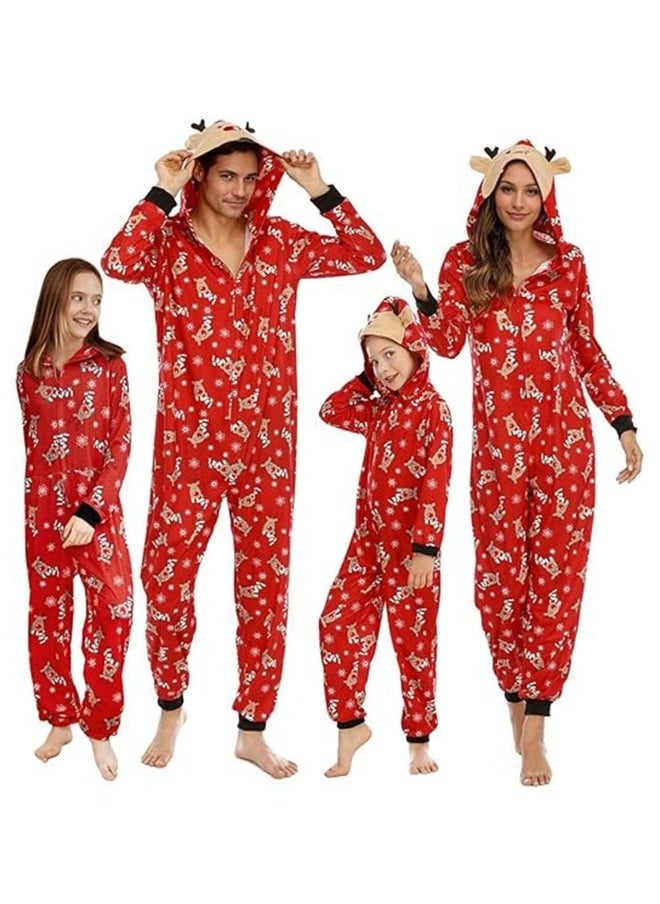 Matching Pajamas for Family Xmas Pjs Mathching Set Holiday Zip Up Hooded Onesie Long Sleeve Print Jumpsuit Soft Comfort Sleepwear  for Couples Adult Women Men Kid Baby