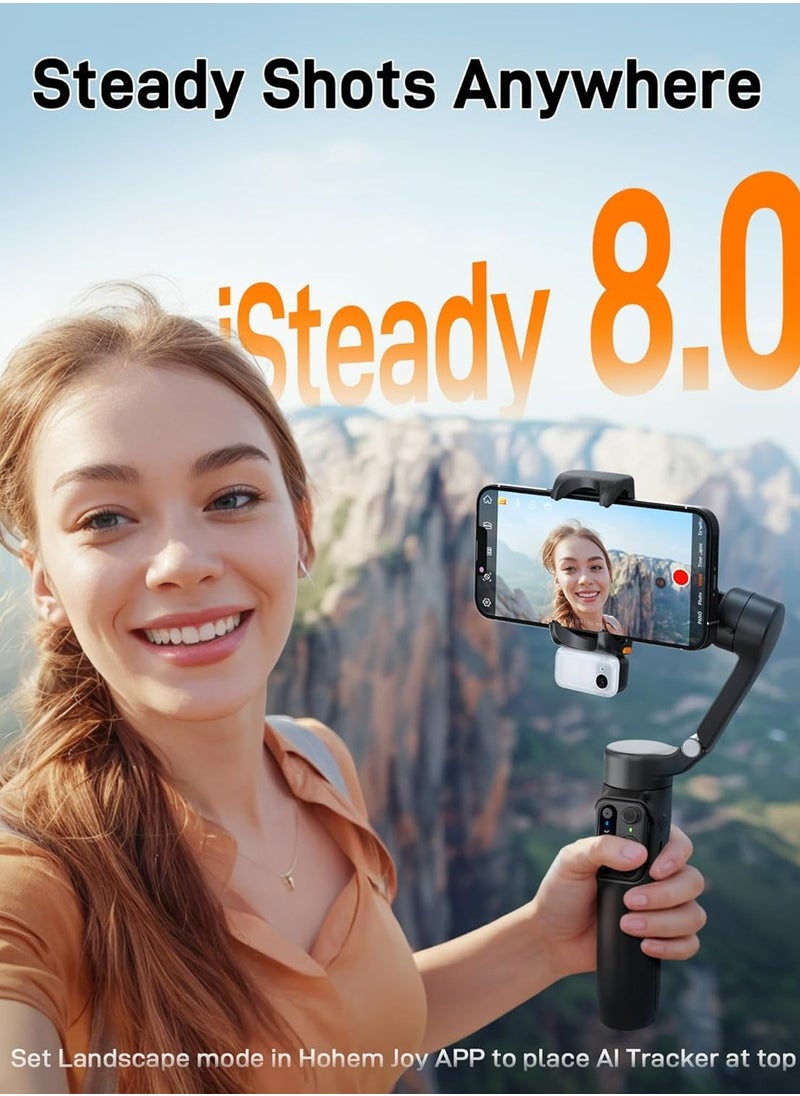 Hohem iSteady V3 Foldable Smartphone Gimbal Stabilizer with Detachable Remote Control, 3-Axis Phone Gimbal, Magnetic AI Tracker, Built-in Extendable Rod & Tripod Perfect for Travel, Vlog(Black)