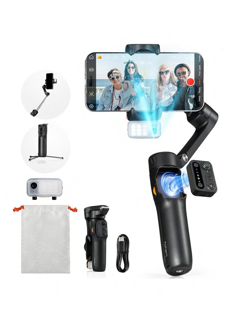 Hohem iSteady V3 Foldable Smartphone Gimbal Stabilizer with Detachable Remote Control, 3-Axis Phone Gimbal, Magnetic AI Tracker, Built-in Extendable Rod & Tripod Perfect for Travel, Vlog(Black)