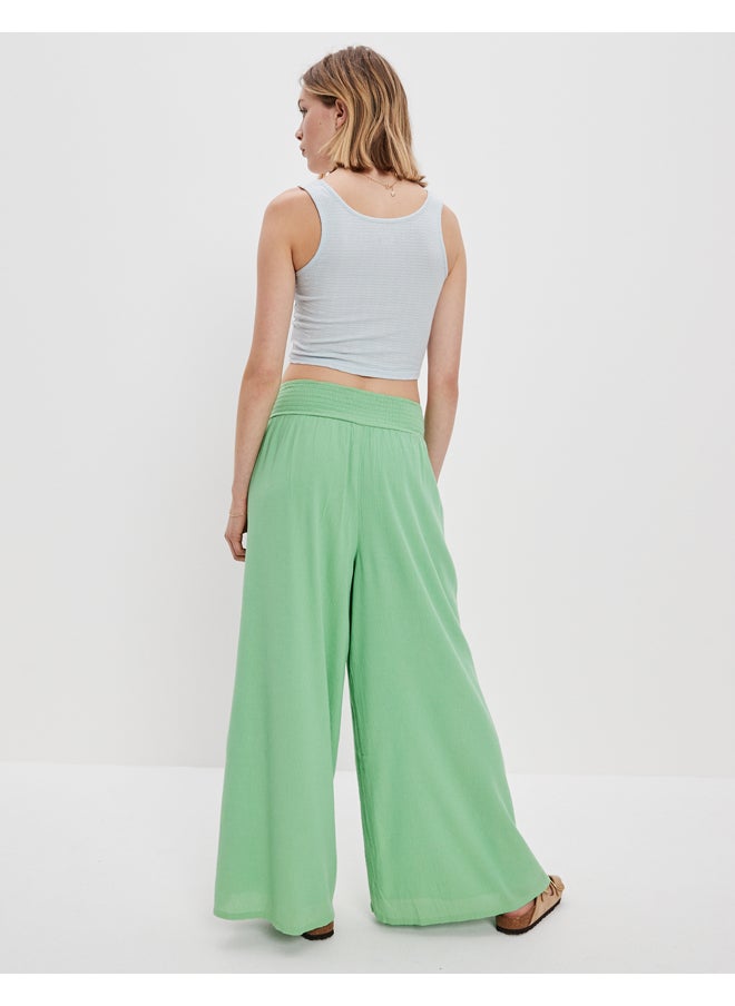 AE Super High-Waisted Smocked Wide-Leg Pant