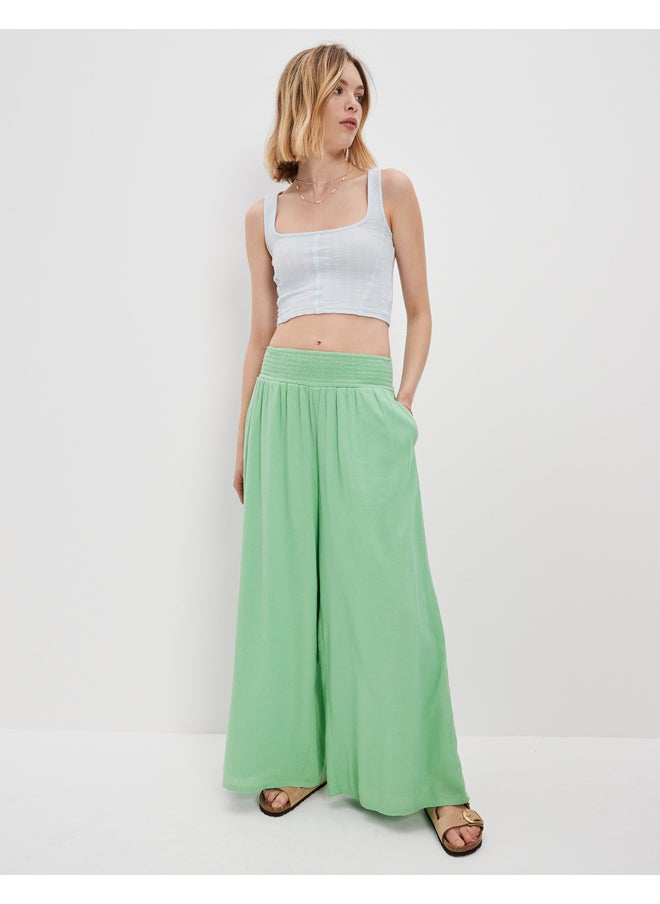 AE Super High-Waisted Smocked Wide-Leg Pant