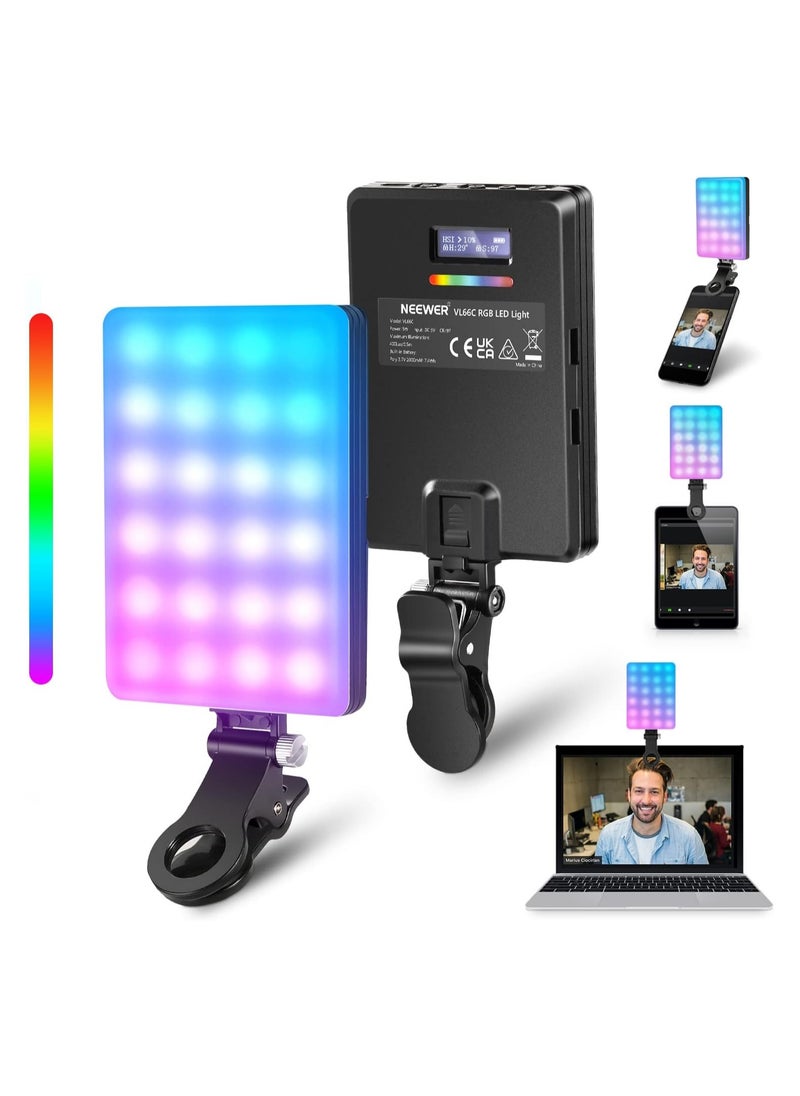 RGB LED Light For Phone With Phone Holder & Light Clip, Dimmable Modes Phone Light, Built In 2000mah Battery For Tablet/Laptop/Video Conference Tiktok Selfie/Vlog/Live Stream