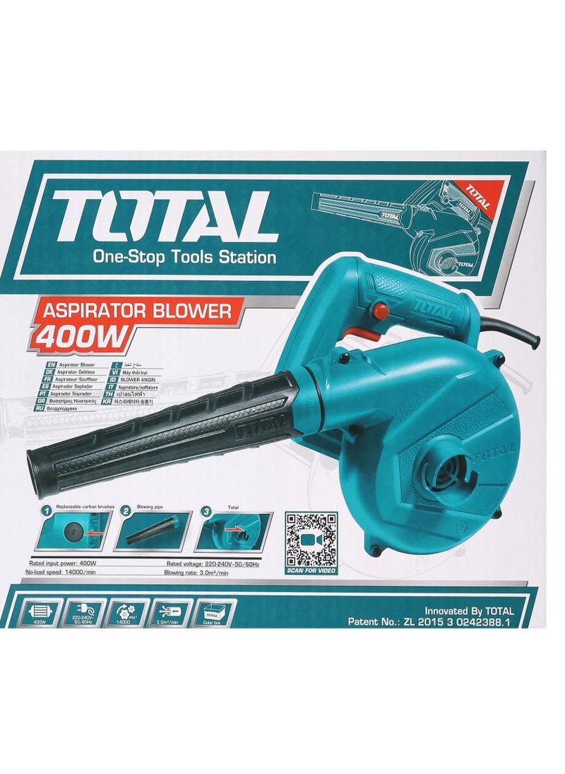 Super Total 400W Aspirator Electric Leaf Blower - High-Power Vacuum & Blower for Gardens, Cleaning & DIY Projects, 220-240V, 14000 RPM