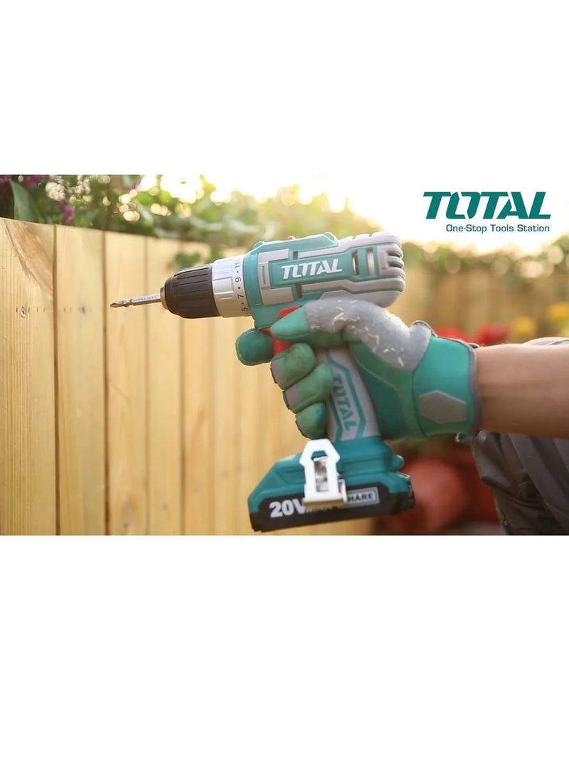 Super Total 20V Lithium-Ion Cordless Drill with 47 Accessories - 45Nm Max Torque, Dual Speed, Integrated Work Light & 2 Battery Pack