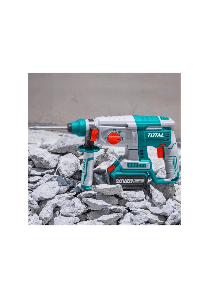 Super Total Lithium-Ion Rotary Hammer 20V with 4.0Ah Battery - Brushless Motor, 2.0J Impact Energy, SDS Plus Chuck, LED Work Light, 3 Drill Bits 1 Battery, & Charger