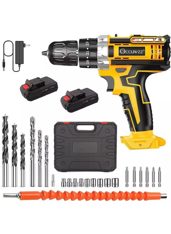 21V600W high power electric drill tool set dual speed lithium battery with two batteries and charger 24 accessories set suitable for home repair furniture car installation