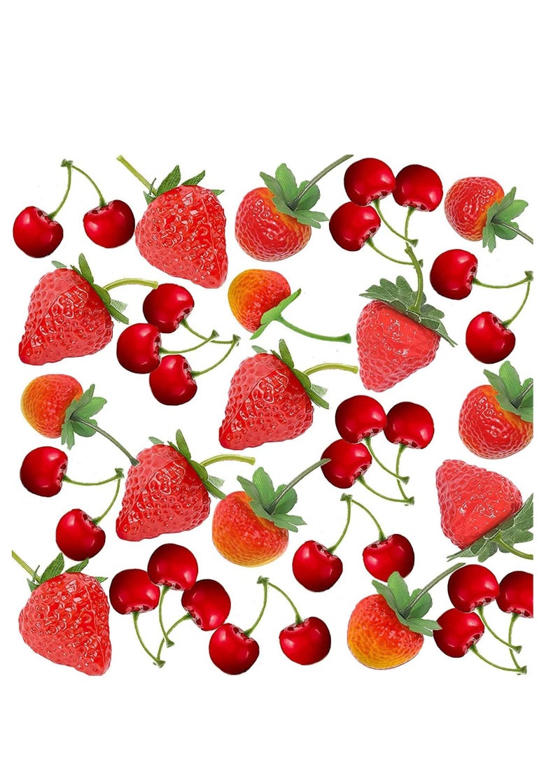 32Pcs Artificial Strawberries Fake Fruit Fake Strawberries Fake Cherries,Simulation Fake Strawberry Realistic Plastic Fruit Artificial Fake Cherries Strawberry Decor for Wedding,Photography Prop