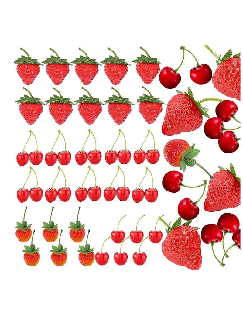 32Pcs Artificial Strawberries Fake Fruit Fake Strawberries Fake Cherries,Simulation Fake Strawberry Realistic Plastic Fruit Artificial Fake Cherries Strawberry Decor for Wedding,Photography Prop