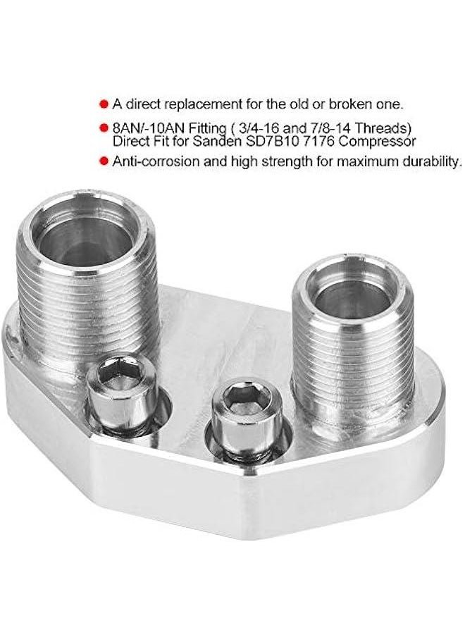 Polished AC Compressor Adapter Fitting for Sanden SD7B10 7176, Quick Connect Joint