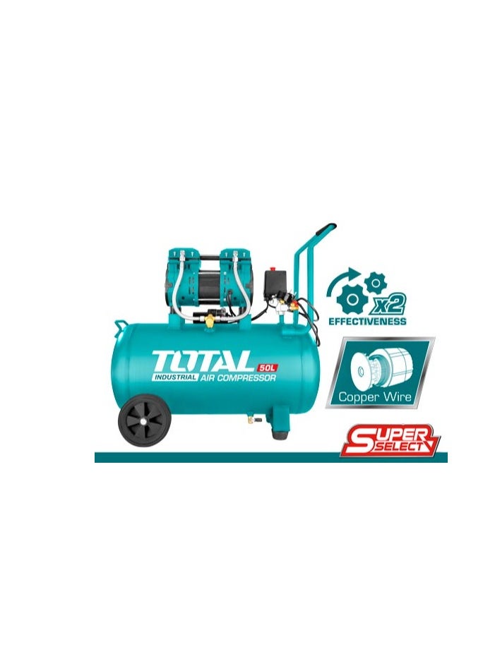 Super Total Silent 50L Air Compressor 1.6HP - Oil-Free, 220V, 75dB Low Noise, Max 8 Bar Pressure, Perfect for DIY & Professional Use