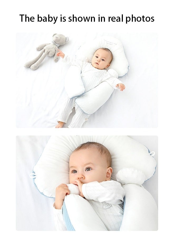 Baby Soothing Shaping Pillow To Prevent Head Tilt And Correct Sleeping Artifact (Cloud Pillow Blue Dinosaur+ Drawstring + Soothing Column)