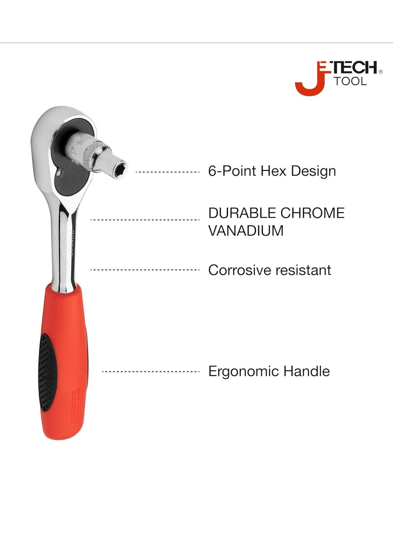 Jetech 14 Pieces 1/4’’ Drive Metric Ratchet Socket Wrench Set with Quick Release Spanner, Cr-V Steel, Metric Sockets Size 4mm-14mm - with Storage Rack