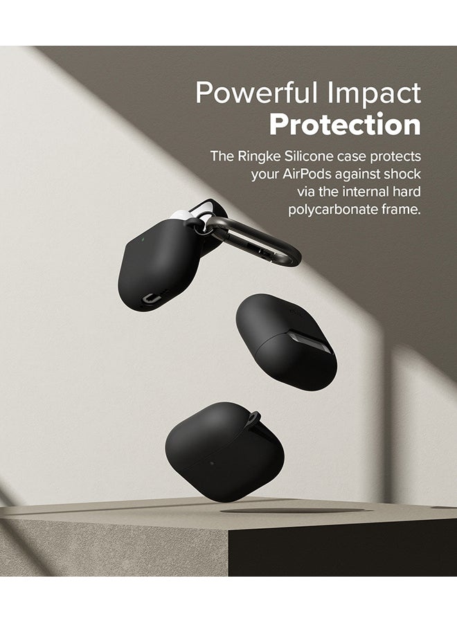 Silicone Cover For AirPods 4 Case, Soft Liquid Silicone Anti-Scratch Shockproof Oil Smudge Proof Protective Cover With Keychain Carabiner - Black