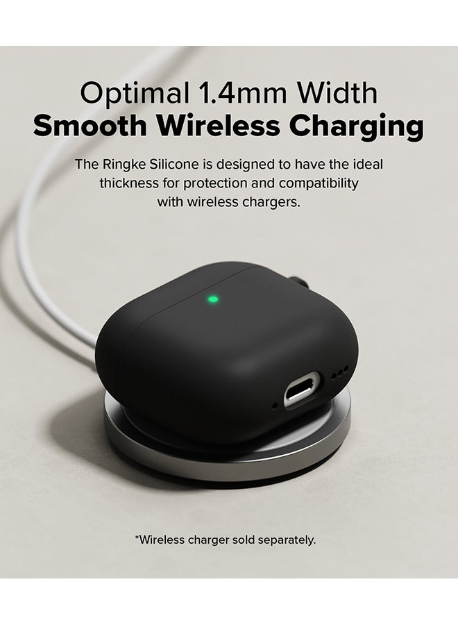 Silicone Cover For AirPods 4 Case, Soft Liquid Silicone Anti-Scratch Shockproof Oil Smudge Proof Protective Cover With Keychain Carabiner - Black