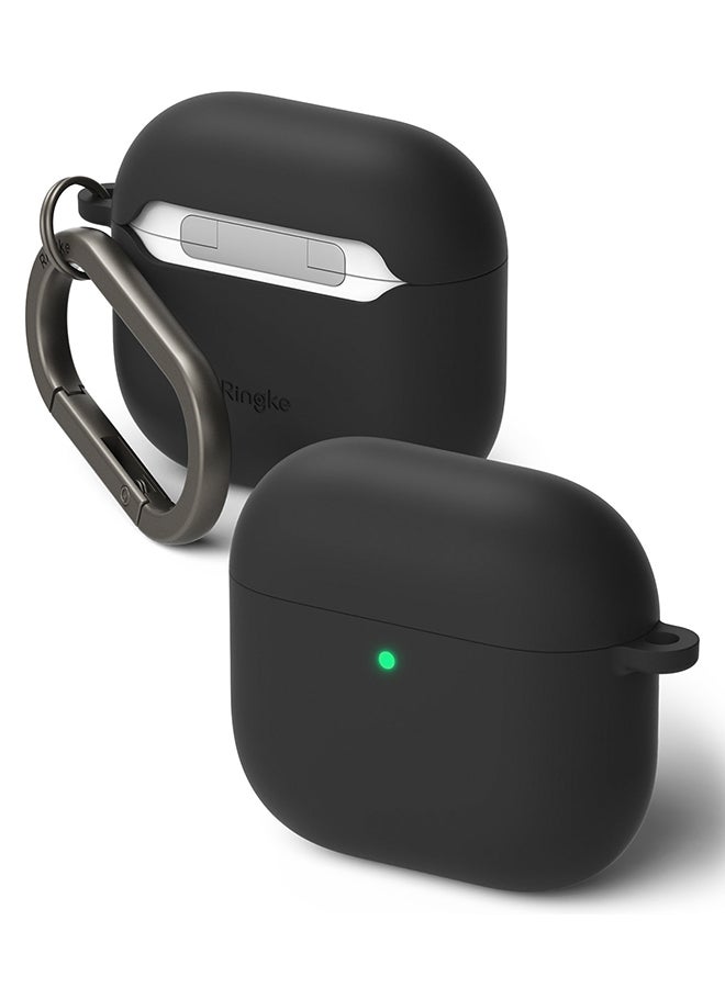 Silicone Cover For AirPods 4 Case, Soft Liquid Silicone Anti-Scratch Shockproof Oil Smudge Proof Protective Cover With Keychain Carabiner - Black