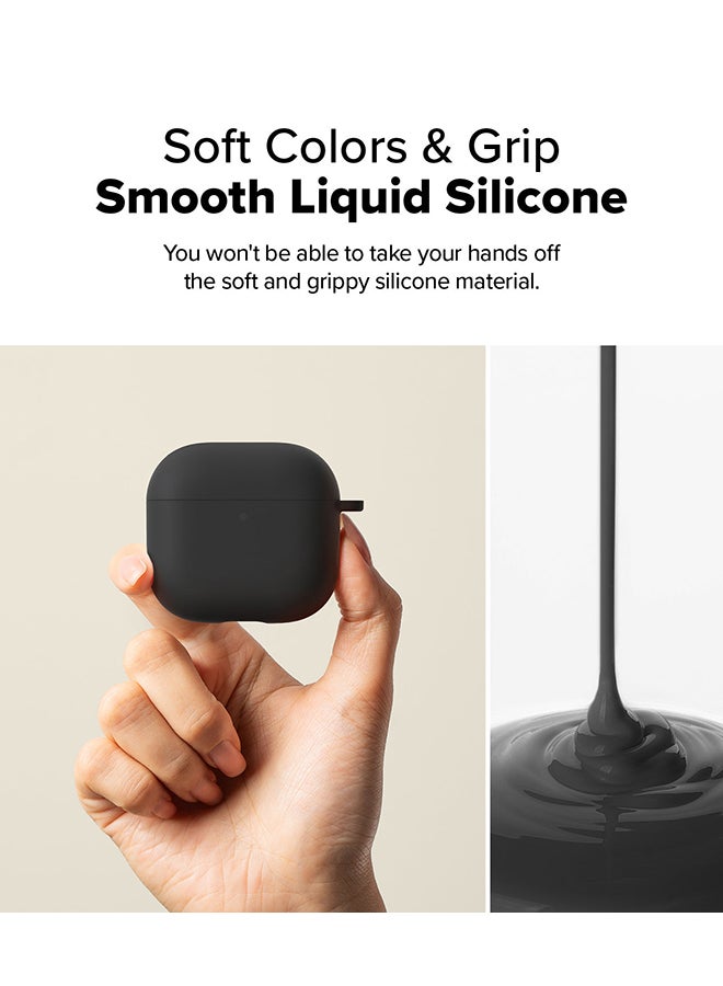 Silicone Cover For AirPods 4 Case, Soft Liquid Silicone Anti-Scratch Shockproof Oil Smudge Proof Protective Cover With Keychain Carabiner - Black