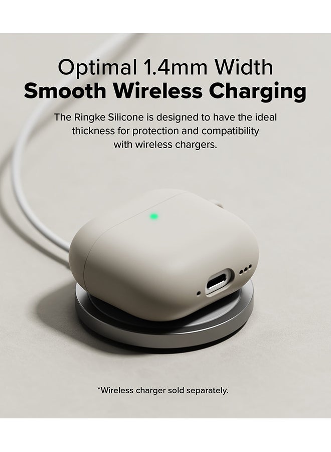 Silicone Cover For AirPods 4 Case, Soft Liquid Silicone Anti-Scratch Shockproof Oil Smudge Proof Protective Cover with Keychain Carabiner - Stone