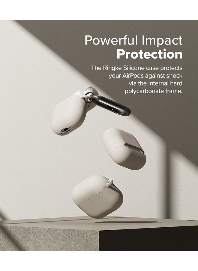 Silicone Cover For AirPods 4 Case, Soft Liquid Silicone Anti-Scratch Shockproof Oil Smudge Proof Protective Cover with Keychain Carabiner - Stone